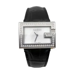Đồng Hồ Nữ Gucci Rectangle 100G Diamond Case Màu Đen Phối Bạc