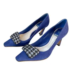 Giày Cao Gót Nữ Christian Dior Angular Barrette Buckle Pumps Màu Xanh Blue Size 35