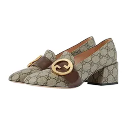 Giày Cao Gót Nữ Gucci Monogram Buckle Detail Heels Màu Be Size 38