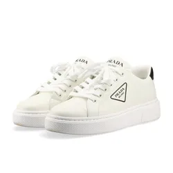 Giày Sneaker Nữ Prada Leather White 1E868M Triangle Logo Màu Trắng Size 38