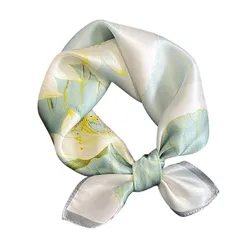Khăn Choàng Lụa Kya Jewel Elegant Lotus 53 x 53cm SC27 Màu Xanh Nhạt