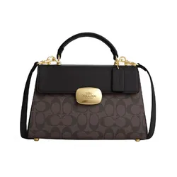 Túi Đeo Chéo Nữ Coach ELiza Satchel Signature Top Handle Bag CP007 Màu Đen Phối Nâu  