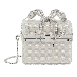 Túi Đeo Chéo Nữ Self-Portrait The Bow Micro Crystal Bag P00885124 Màu Bạc
