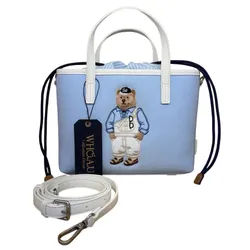 Túi Tote Nữ WHOAU Bear Logo Màu Xanh Nhạt
