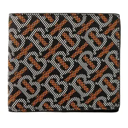 Ví Nam Burberry Logo Print Coated Cotton/ Canvas And Leather Bifold Wallet Màu Đen Họa Tiết