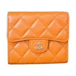 Ví Nữ Chanel Caviar Quilted Compact Flap Wallet Organe Màu Cam