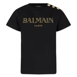 Áo Phông Nữ Balmain In Black With Logo Engraved Buttons BV8B91 Z0082 930OR Tshirt Màu Đen Size 13