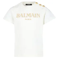 Áo Phông Nữ Balmain In White With Logo Engraved Buttons BV8B91 Z0082 102OR Tshirt Màu Trắng Size 12