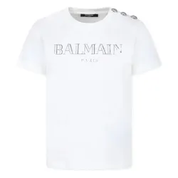 Áo Phông Nữ Balmain In White With Logo Engraved Buttons BV8Q21 Z0116 102AG Tshirt Màu Trắng Size 13