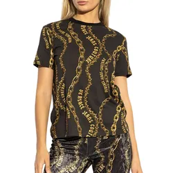 Áo Phông Nữ Versace Jeans Couture 77HAH613 JS365 G89 Tshirt Màu Đen Vàng Size XS