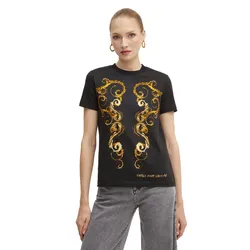 Áo Phông Nữ Versace Jeans Couture TShirt Bawełniany 77HAH6P3 JS424 G89 Màu Đen Họa Tiết Size M