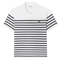 Áo Polo Nam Lacoste Men's Open Collar Marine Stripe PH286E 54G 001 Màu Trắng Đen Size 3