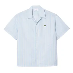 Áo Sơ Mi Cộc Tay Nam Lacoste Men's Short Sleeved Monogram Print Shirt CH8792 WB5 Màu Xanh Blue Size 38