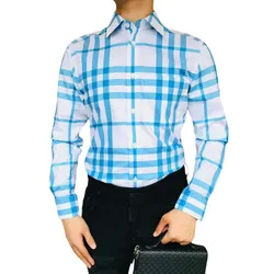 Áo Sơ Mi Dài Tay Nam Burberry 8092916 Màu Xanh Phối Trắng Size XS