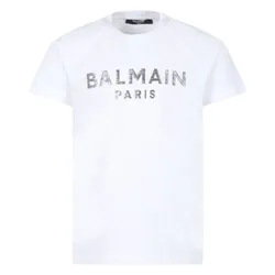 Áo Thun Nam Balmain White T-Shirt With Logo BV8P11Z0057 100AG Màu Trắng Size 14