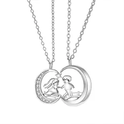 Dây Chuyền Đôi Lili Jewelry Đính Đá CZ Moon Love LILI_106238 Màu Bạc