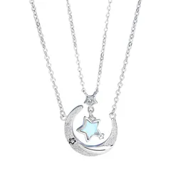 Dây Chuyền Đôi Lili Jewelry Đính Đá CZ Trăng Và Sao Esther LILI_126143 Màu Bạc