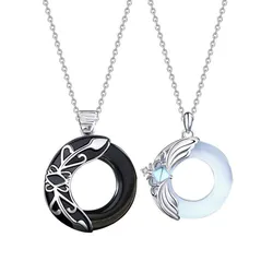 Dây Chuyền Đôi Lili Jewelry Opal Obsidian Princess Prince Dây Bạc LILI_376749 Màu Đen Bạc