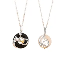 Dây Chuyền Lili Jewelry Đính Đá Mã Não Rồng Và Phượng Walter LILI_106179 Màu Đen - Bạc
