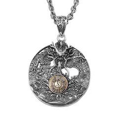 Dây Chuyền Nam Lili Jewelry Hình Rồng Bát Quái Jadiel LILI_080284 Màu Đen Bạc