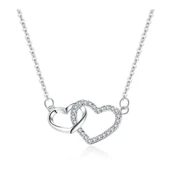 Dây Chuyền Nữ Lili Jewelry Bạc Đính Đá CZ Cặp Trái Tim Đôi LILI_636998 Màu Bạc Trắng