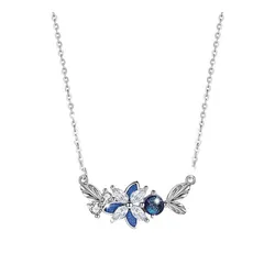 Dây Chuyền Nữ Lili Jewelry Bạc Đính Đá CZ Hoa Và Lá Hadlee LILI_098764 Màu Bạc Xanh