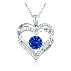 Dây Chuyền Nữ Lili Jewelry Bạc Đính Đá CZ I Love You LILI_098340 Màu Bạc/ Xanh Đậm