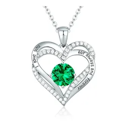 Dây Chuyền Nữ Lili Jewelry Bạc Đính Đá CZ I Love You LILI_098340 Màu Bạc/ Xanh Lá