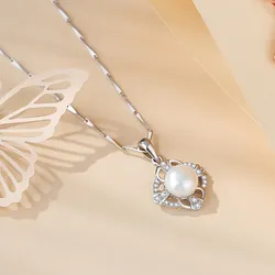 Dây Chuyền Nữ Lili Jewelry Bạc Đính Đá CZ, Ngọc Trai Tròn Eliza LILI_125988 Màu Bạc