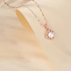 Dây Chuyền Nữ Lili Jewelry Bạc Đính Đá CZ, Ngọc Trai Tròn Eliza LILI_125988 Màu Vàng Hồng