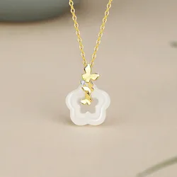 Dây Chuyền Nữ Lili Jewelry Bạc Đính Ngọc Bích Hetian Hoa Hồ Điệp Jovie LILI_105575 Màu Vàng Trắng