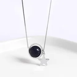 Dây Chuyền Nữ Lili Jewelry Đính Đá Phong Thủy Tự Nhiên Ember LILI_159900 (Sa Thạch) Màu Đen Bạc