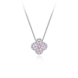 Dây Chuyền Nữ Lili Jewelry Đính Đá Carbon Tổng Hợp Cỏ 4 Lá LILI_347932 Màu Hồng Phối Bạc
