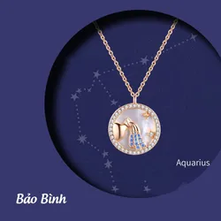 Dây Chuyền Nữ Lili Jewelry Đính Đá CZ 12 Cung Hoàng Đạo LILI_166265 Cung Bảo Bình Màu Vàng Hồng