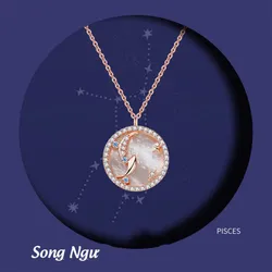 Dây Chuyền Nữ Lili Jewelry Đính Đá CZ 12 Cung Hoàng Đạo LILI_166265 Cung Song Ngư Màu Vàng Hồng