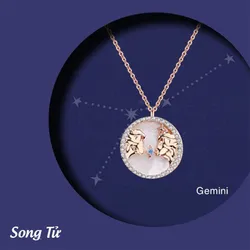 Dây Chuyền Nữ Lili Jewelry Đính Đá CZ 12 Cung Hoàng Đạo LILI_166265 Cung Song Tử Màu Vàng Hồng