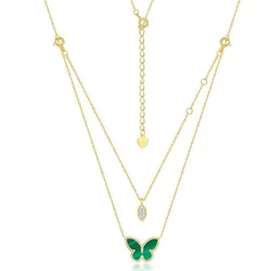 Dây Chuyền Nữ Lili Jewelry Đính Đá CZ Hình Chú Bướm Xinh LILI_233463 Màu Vàng - Xanh