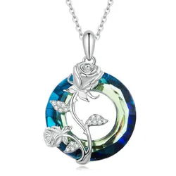 Dây Chuyền Nữ Lili Jewelry Đính Đá CZ Hình Hoa Hồng Wrenlee LILI_105485 Màu Bạc Xanh
