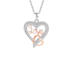 Dây Chuyền Nữ Lili Jewelry Đính Đá CZ Hình Trái Tim Love LILI_098576 Màu Bạc - Vàng Hồng