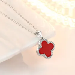 Dây Chuyền Nữ Lili Jewelry Đính Đá CZ Mã Não Cỏ 4 Lá LILI_137537 Màu Đỏ