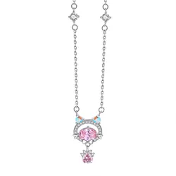 Dây Chuyền Nữ Lili Jewelry Đính Đá CZ Mèo Hello Kitty LILI_098470 Màu Bạc/Hồng