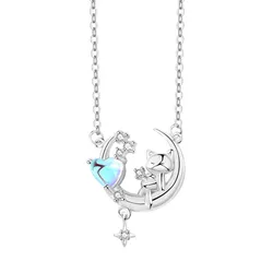 Dây Chuyền Nữ Lili Jewelry Đính Đá CZ Mèo Nhỏ Và Mặt Trăng LILI_105391 Màu Bạc