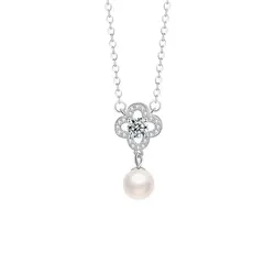 Dây Chuyền Nữ Lili Jewelry Đính Đá CZ, Ngọc Trai Cỏ 4 Lá Elliana LILI_159561 Màu Bạc