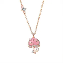 Dây Chuyền Nữ Lili Jewelry Đính Đá CZ, Ngọc Trai Hình Cây Nâm Vada LILI_098620 Màu Hồng