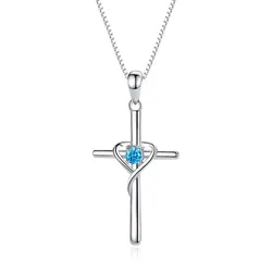 Dây Chuyền Nữ Lili Jewelry Đính Đá CZ Thánh Giá Chữ Thập Florence LILI_562936 Màu Xanh Bạc