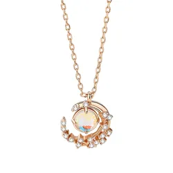 Dây Chuyền Nữ Lili Jewelry Đính Đá CZ The Moon LILI_422788 Màu Vàng Hồng
