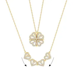 Dây Chuyền Nữ Lili Jewelry Đính Đá CZ Trái Tim Cỏ 4 Lá Đóng Mở LILI_822972 Màu Vàng Gold
