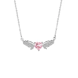 Dây Chuyền Nữ Lili Jewelry Đính Đá CZ Trái Tim Thiên Thần Angelique LILI_098726 Màu Hồng Bạc