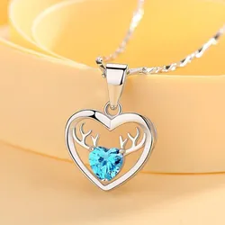 Dây Chuyền Nữ Lili Jewelry Đính Đá CZ Trái Tim Tuần Lộc LILI_898813 Màu Xanh Blue