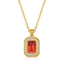 Dây Chuyền Nữ Lili Jewelry Đính Đá Garnet Mặt Vuông LILI_589563 Màu Vàng Gold/Đỏ